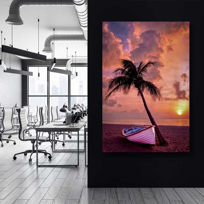 Boat Against a Palm Tree