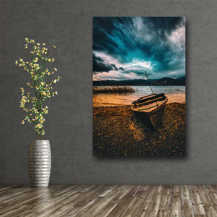 Old Golden Boat and Stormy Clouds