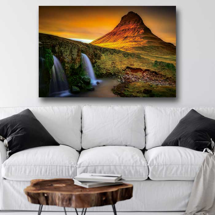 Sunset with Waterfalls and Mountain Peak